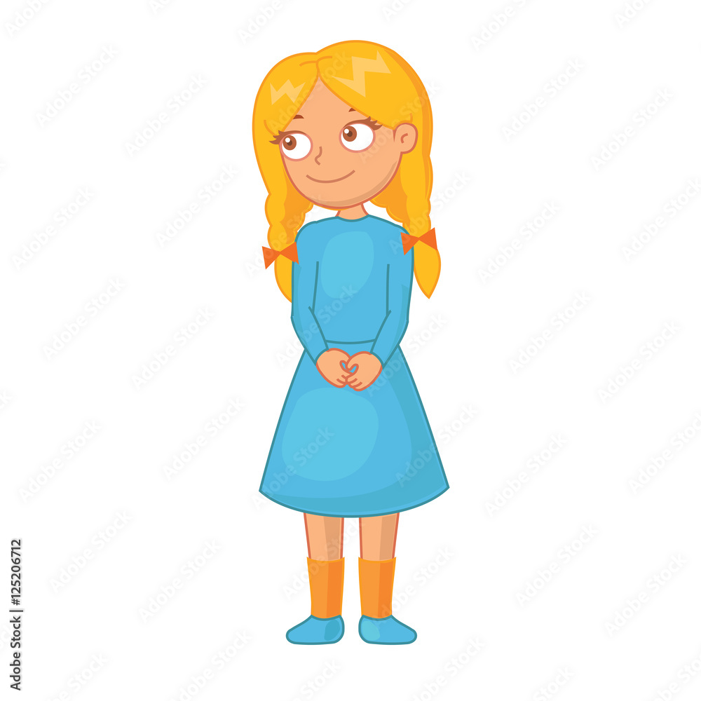 Cute blond girl in blue dress with braids Cute blond girl in blue dress with braids
