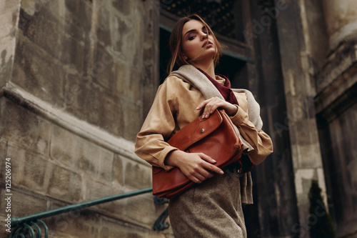 High Fashion Clothing. Woman In Fashionable Clothes In Street