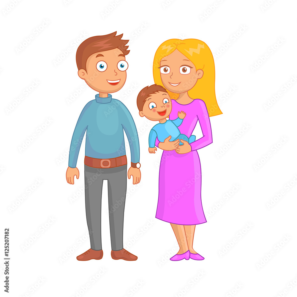 Beautiful young family portrait consisting mother, father and the son. Family portrait togetherness smiling man beautiful, woman cute baby family portrait.
