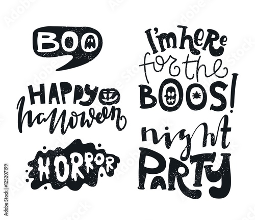 Horror. Boo. Text banner, background for Halloween Party Night. Happy Halloween.