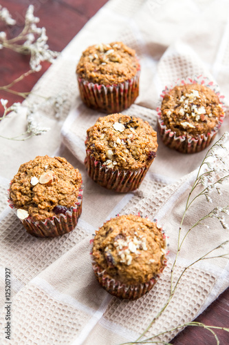 Carrot cupcakes with oat flour and cranberries