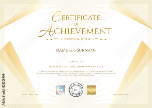 Modern certificate of achievement in gold theme
