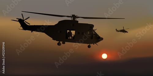Hélicoptère - Mission - Crépuscule