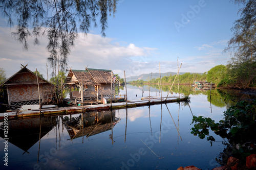 Thailand Landscape : Local tourism boat house on a river in Songkhla in beautiful morning