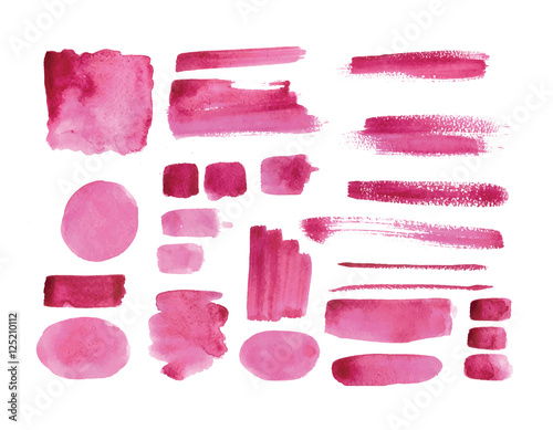 Handmade watercolor texture collection of pink paint