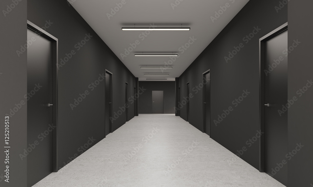 Long corridor in office - obrazy, fototapety, plakaty 
