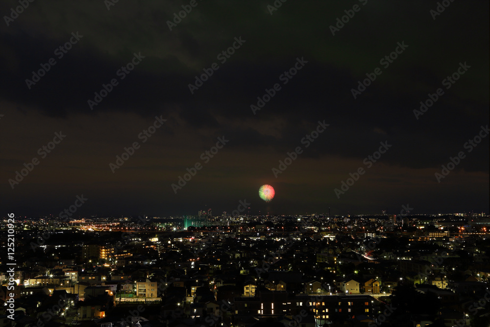 Fototapeta premium Fireworks, night view of Tokyo from the high-rise building