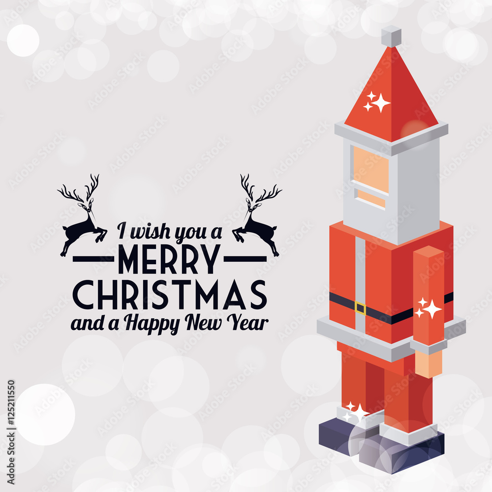 Isometric santa icon. Christmas season decoration and celebration theme. Colorful design. Vector illustration