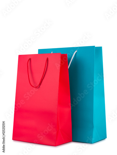 Red and blue gift bag on a white background