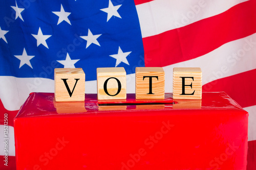 Ballot box elections on the American flag