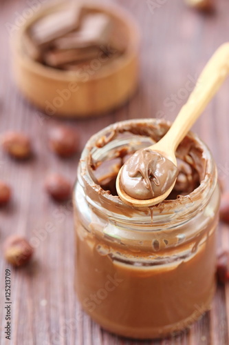 Chocolate nut paste in glass gar