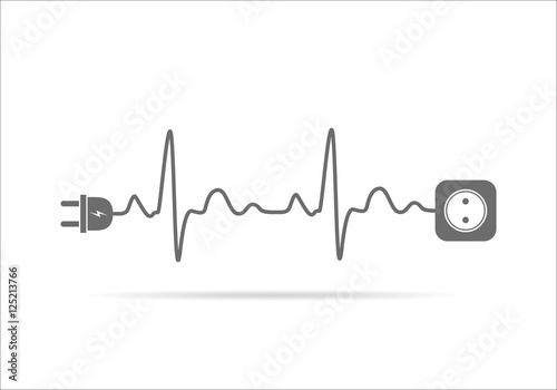 Extension cord in the form of heartbeat. Vector illustration.