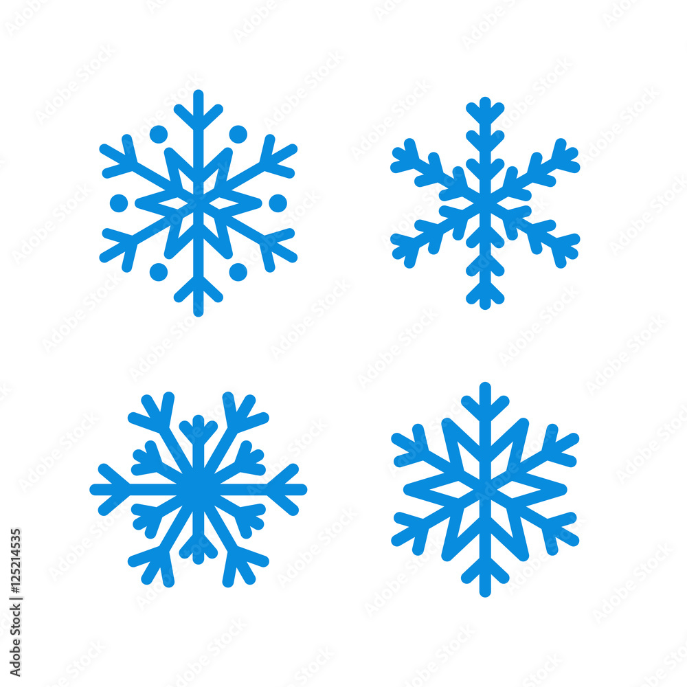 Snowflake icons set. Blue silhouette snowflakes signs, isolated on white background. Flat design. Symbol of winter, snow, Christmas, New Year holiday. Graphic element decoration Vector illustration Snowflake icons set. Blue silhouette snowflakes signs, isolated on white background. Flat design. Symbol of winter, snow, Christmas, New Year holiday. Graphic element decoration Vector illustration