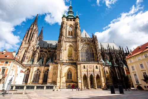 View on saint Vitus cathedral on the castle hill in lesser town in Prague city photo