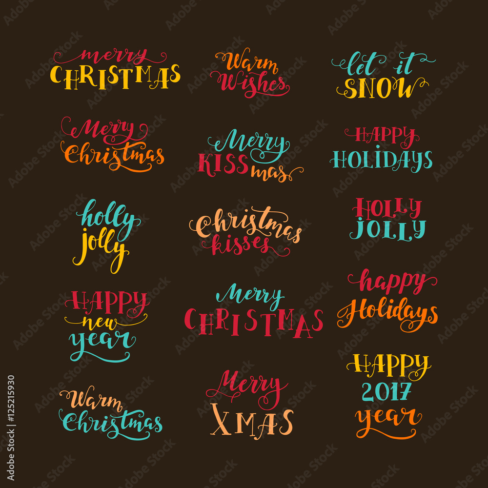 Vector Christmas lettering collection. Handwritten phrases perfect for Christmas and New Year invitations and greeting cards.