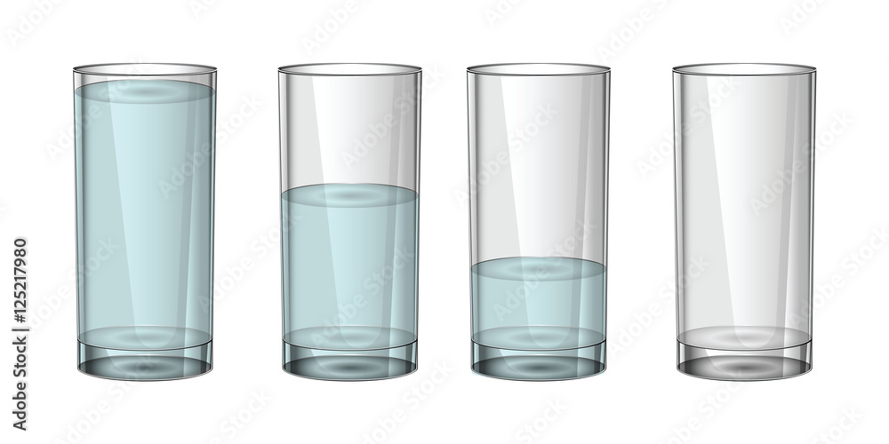 A full glass and an empty glass of water.Transparent glass. On a white  background. Stock Vector | Adobe Stock