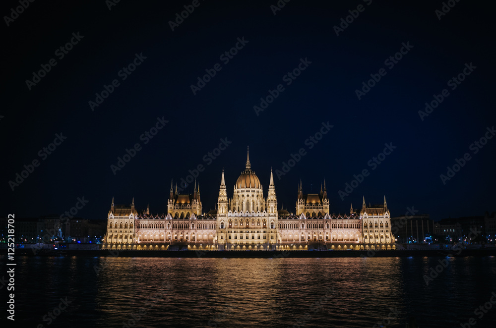 View of the Parliament in Budapest nicely illuminated at night