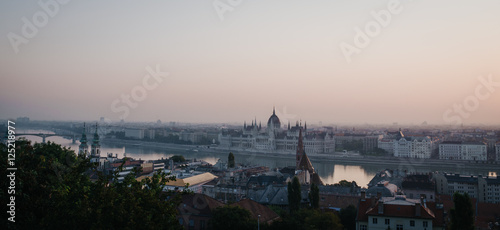 Budapest morning sunrise view panorama. View from fishermen bastion.