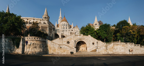 Fotografie Fishermen bastion morning sunrise view panorama in Budapest, Hungary