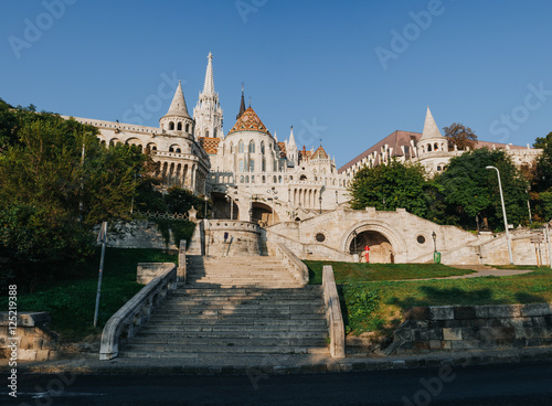 Fishermen bastion morning sunrise view panorama in Budapest, Hungary