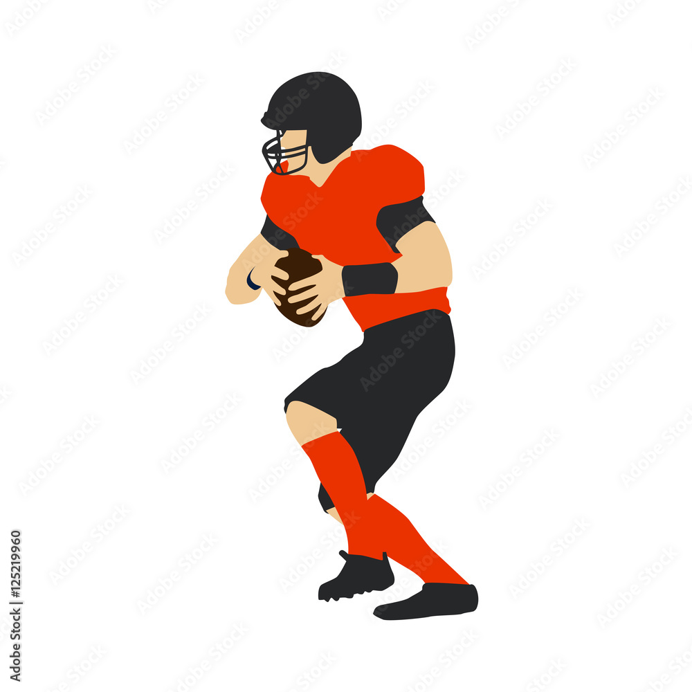 American Football Player Running while Holding Ball. Team sport American Football Player Running while Holding Ball. Team sport