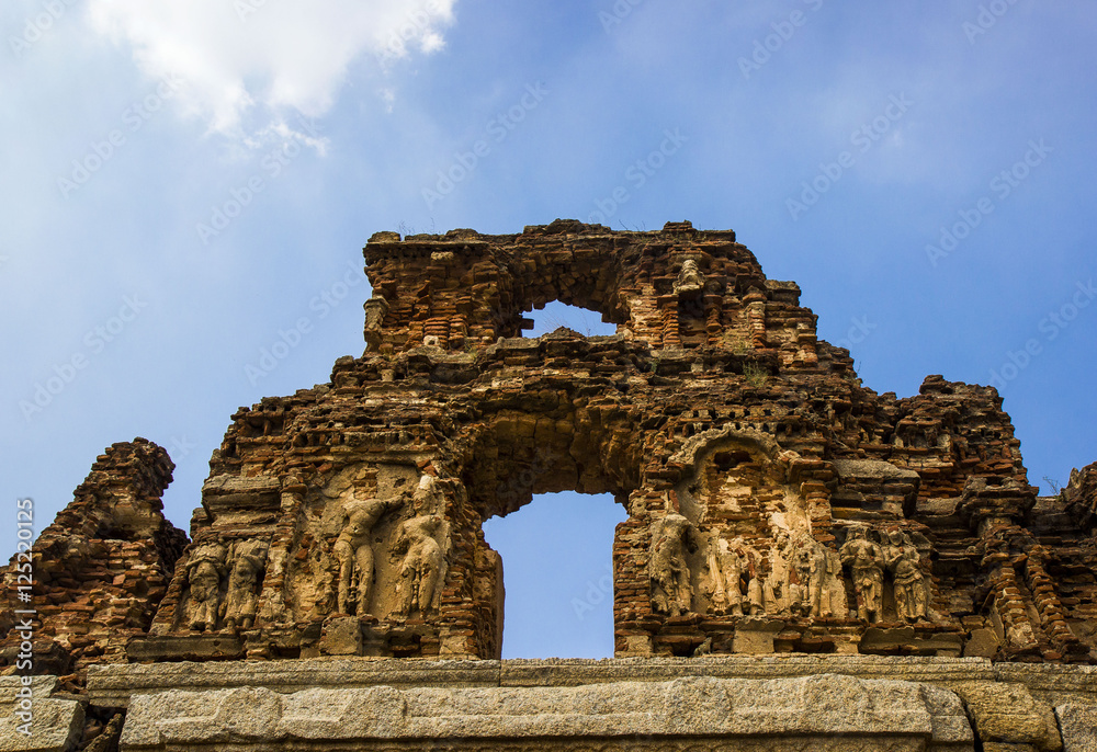 ancient brick wall in Hampi, India