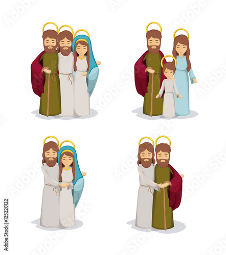 Mary joseph and jesus cartoon icon. Holy night family christmas and betlehem theme. Colorful design. Vector illustration