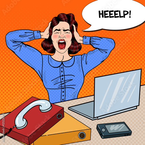 Pop Art Angry Frustrated Woman Screaming at Office