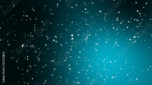Sparkly white light dot particles flickering on black teal blue gradient background imitating night sky full of stars.