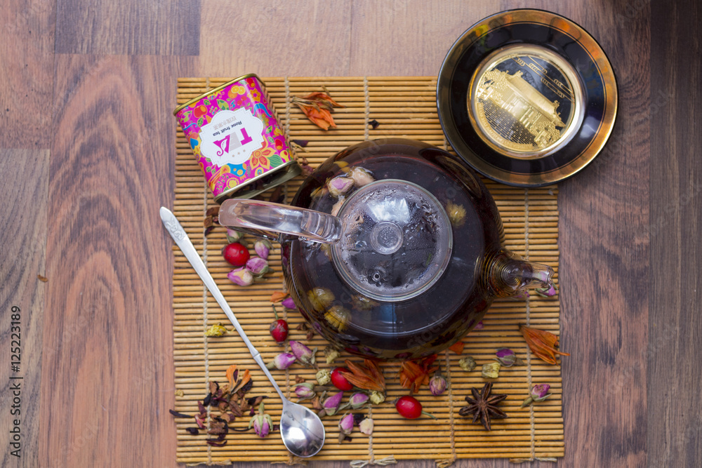 Chinese red Tea  with with rosehip berries