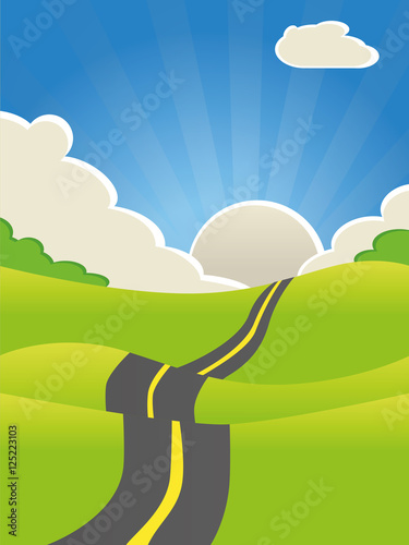 Sommerliche Landschaft mit einer Straße