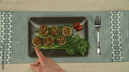 Stuffed vegetables served on a tray. photo