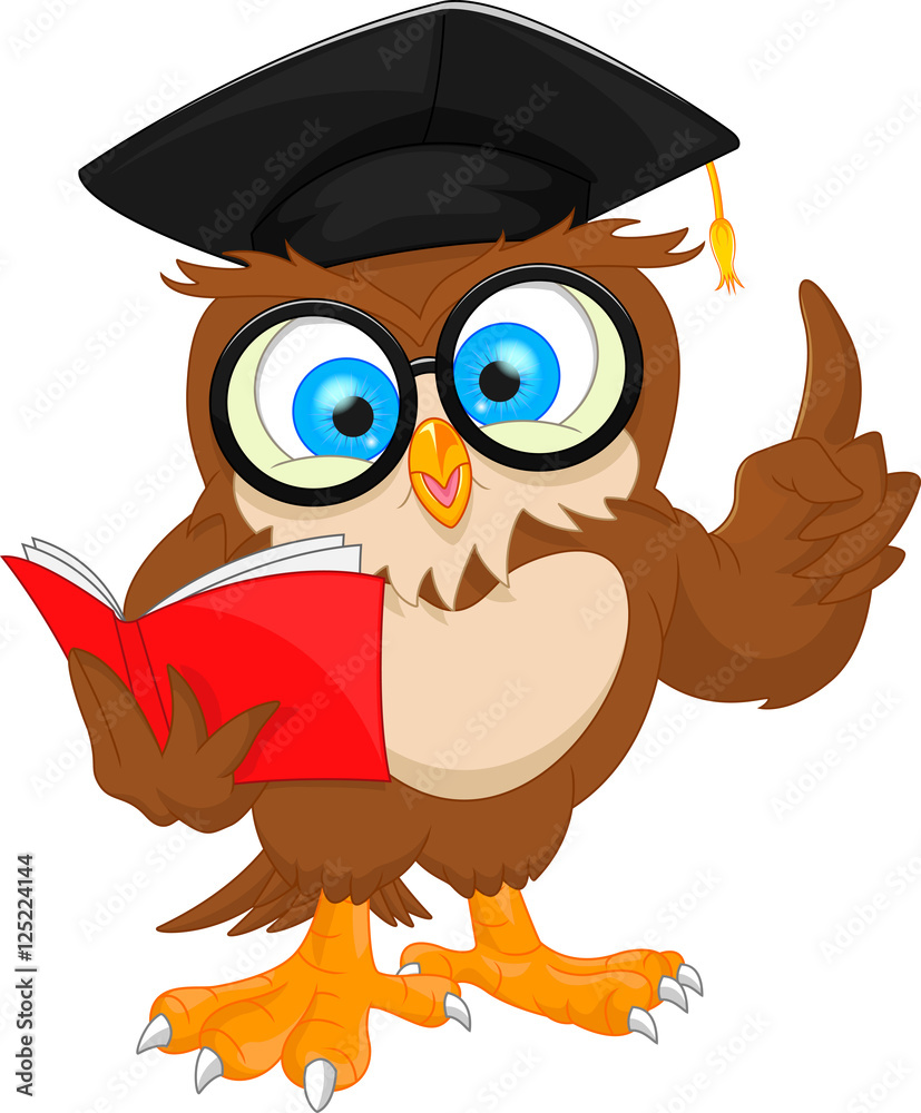 Naklejka premium owl wearing graduation cap and reading book