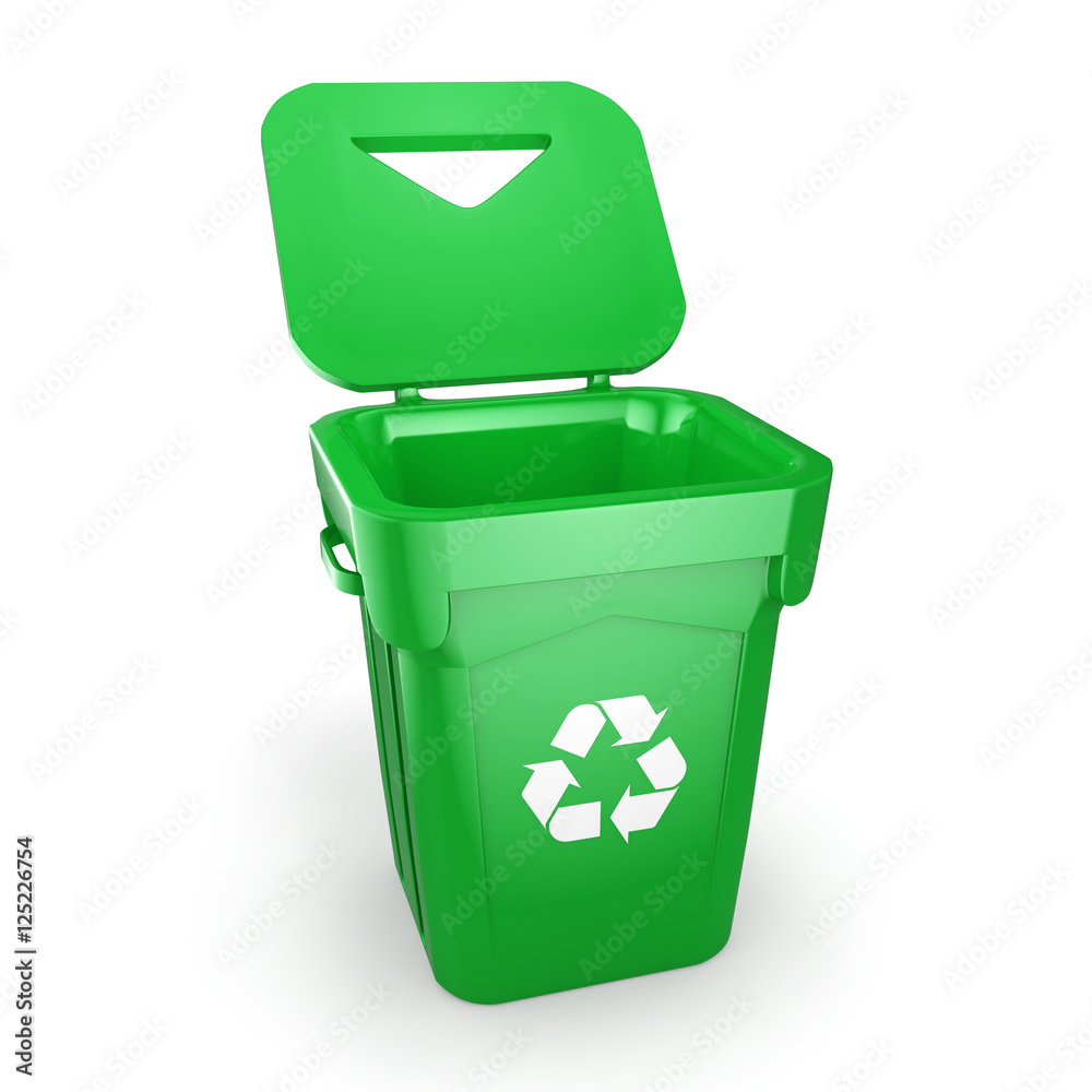 3D rendering Green recycling Bin 3D rendering Green recycling Bin