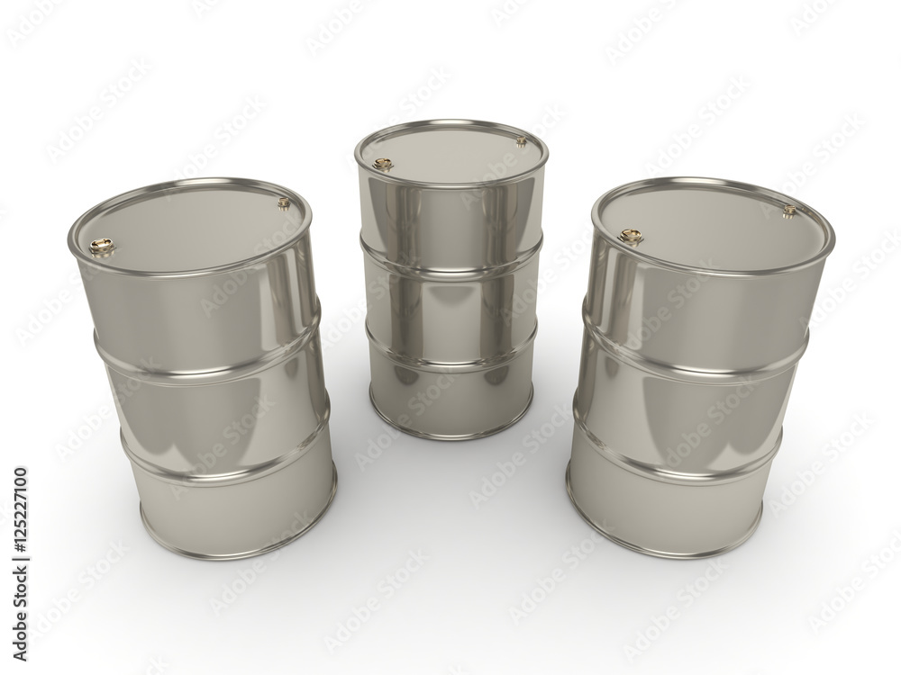 3D rendering Set chrome barrels 3D rendering Set chrome barrels