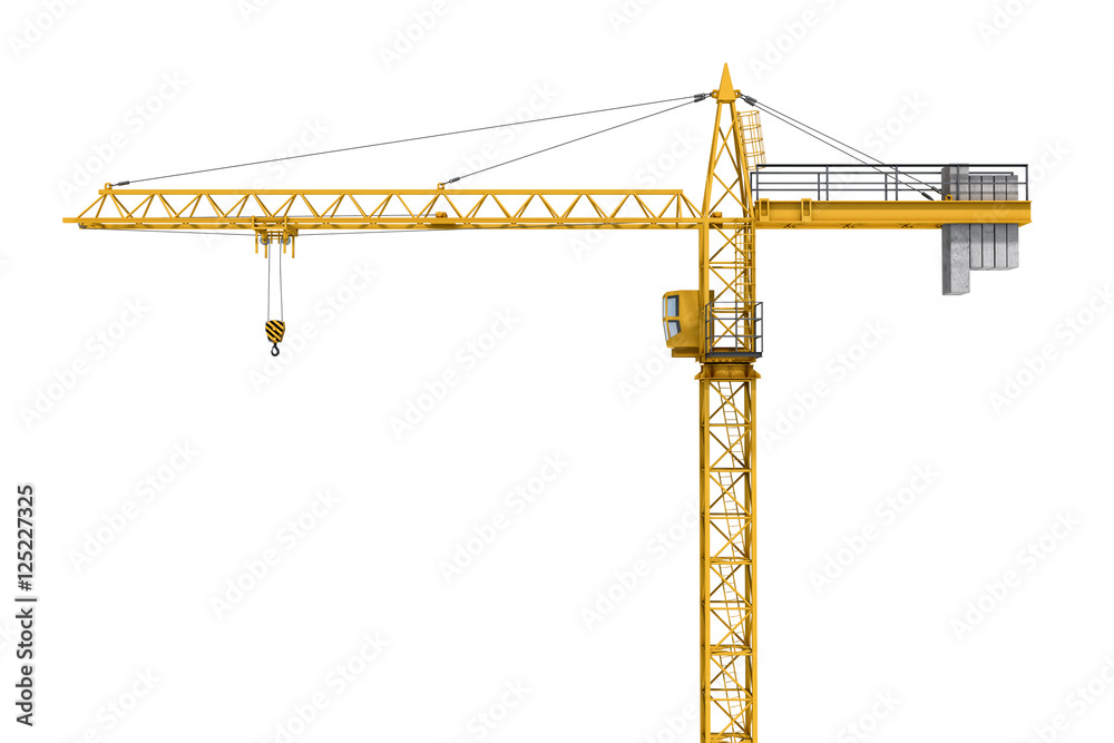 Rendering of yellow construction crane isolated on white background. Rendering of yellow construction crane isolated on white background.