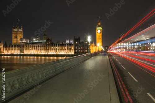 Light trails over Westminster Bridge towards Big Ben