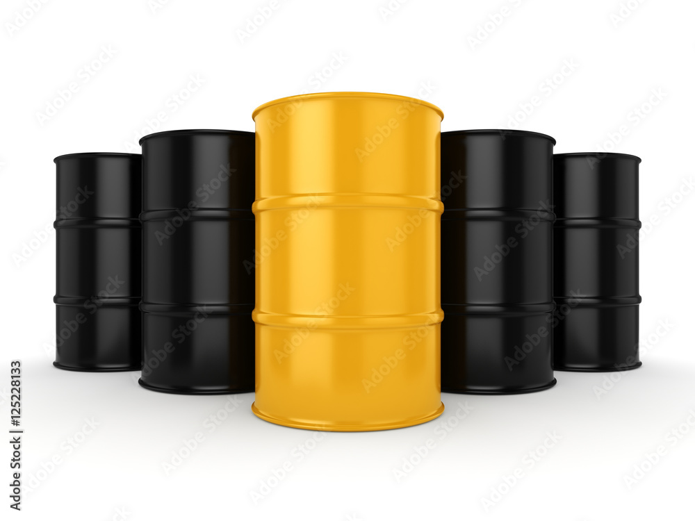 3D rendering black barrels and yellow 3D rendering black barrels and yellow