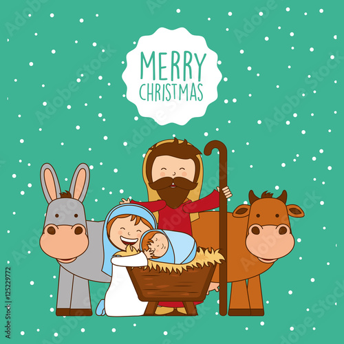 happy merry christmas manger character vector illustration design