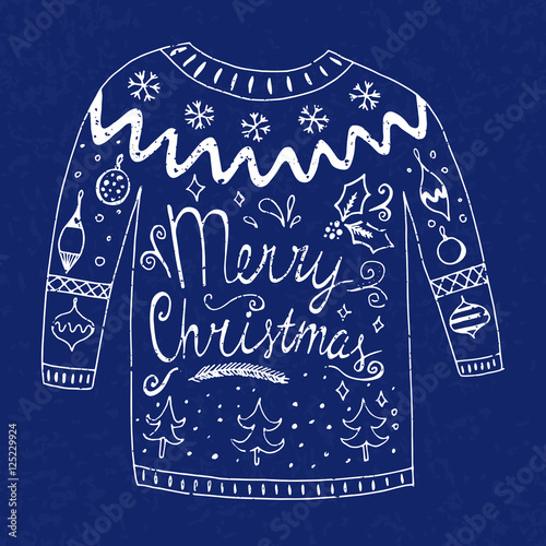 Sweater with text "merry christmas" and different christmas orna