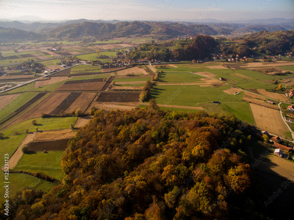 Aerial view of rural autumn landscape