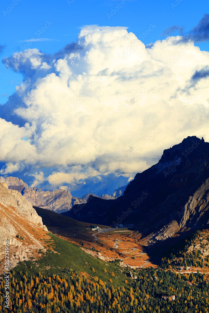 Fototapeta premium Pordoi Pass in the Dolomites, Italy, Europe