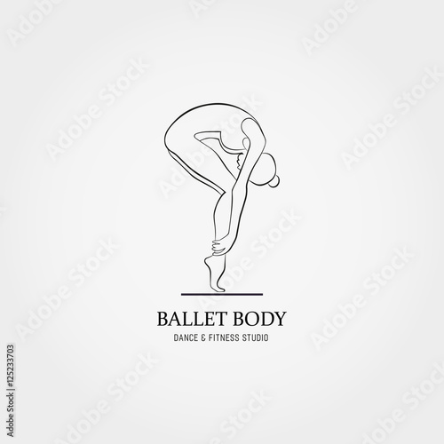 Dance icon concept. Ballet Body studio logo design template. Character silhouette isolated. Fitness class banner background with symbol sign abstract ballerina in dancing pose. Vector illustration.