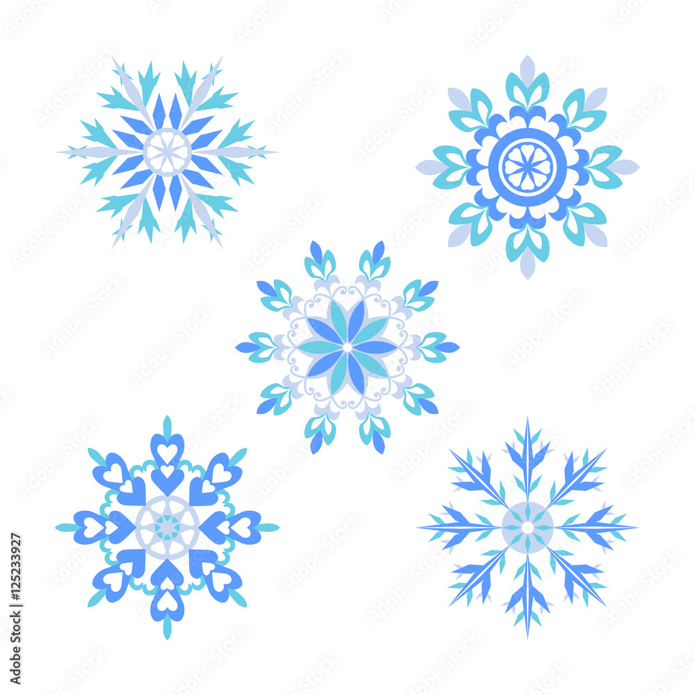 Blue christmas snowflakes set
