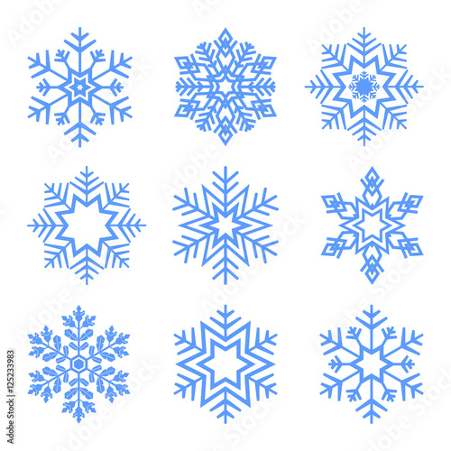 Blue christmas snowflakes set