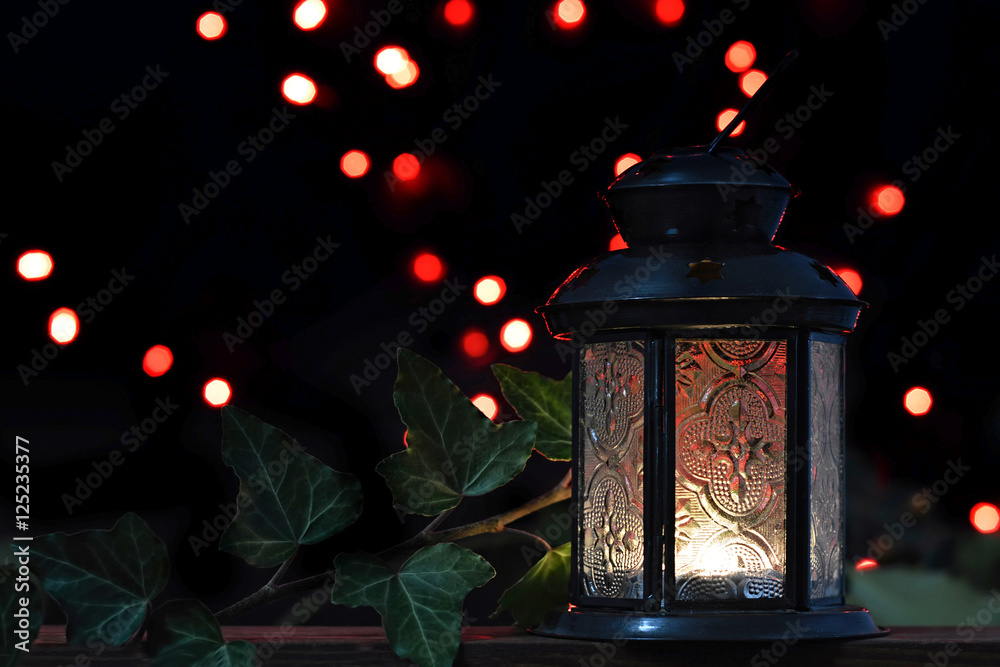 Christmas eve concept with Christmas lamp in the night Christmas eve concept with Christmas lamp in the night