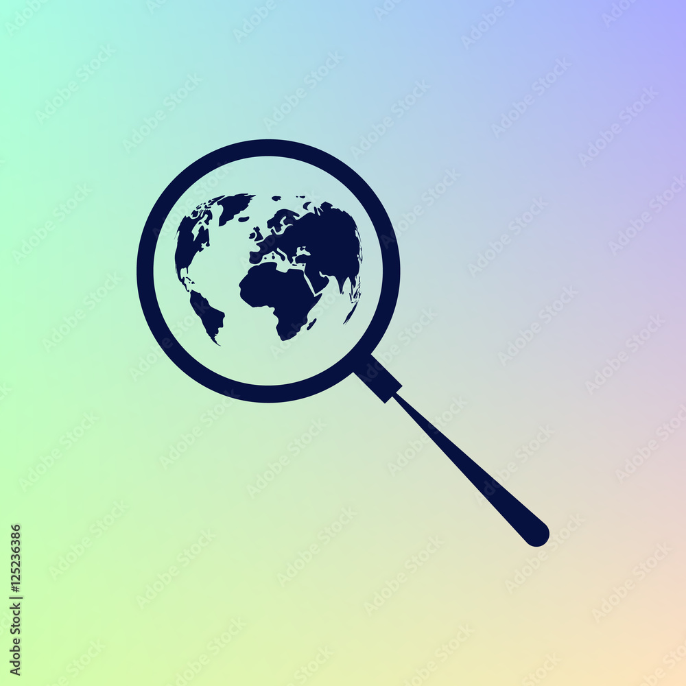 Analyzing the world. Magnifier glass with globe Analyzing the world. Magnifier glass with globe