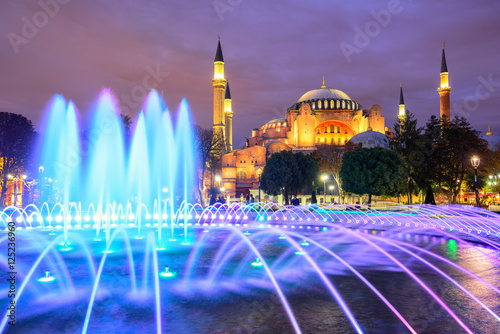 Hagia Sophia illuminated at evening, Istanbul, Turkey