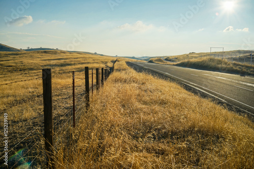 A Road Through Yellow Grass Field And Fence in Catheys Valley