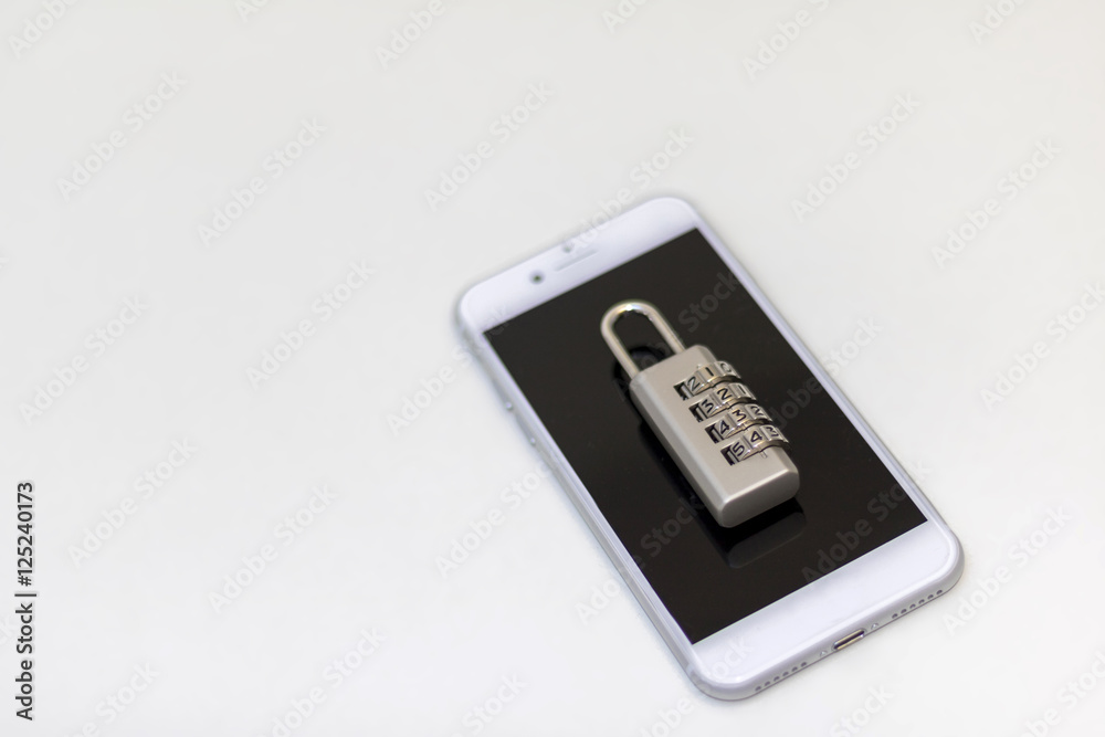 padlock on smart phone, data security concept padlock on smart phone, data security concept